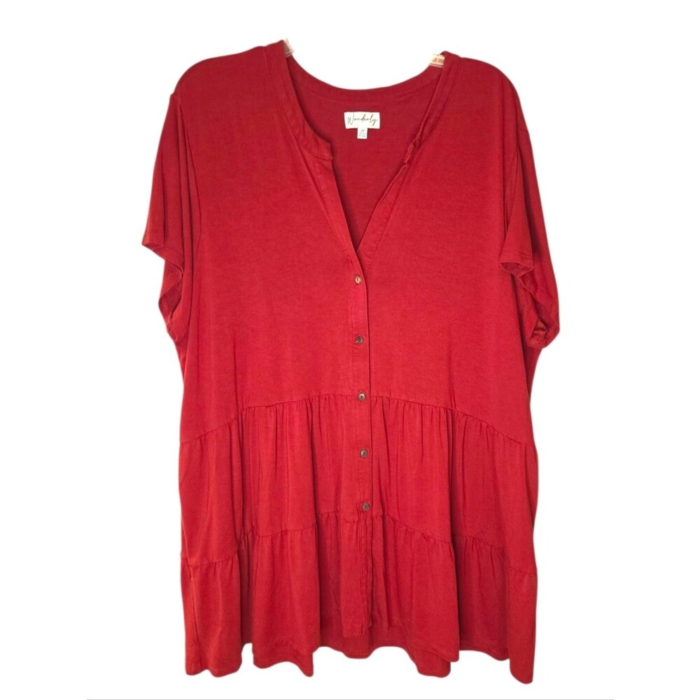 Wonderly Red Tiered Tunic Blouse - Picture 2 of 10